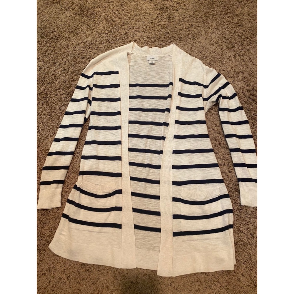 Navy & White Striped Cardigan‎ Sweater (XS)